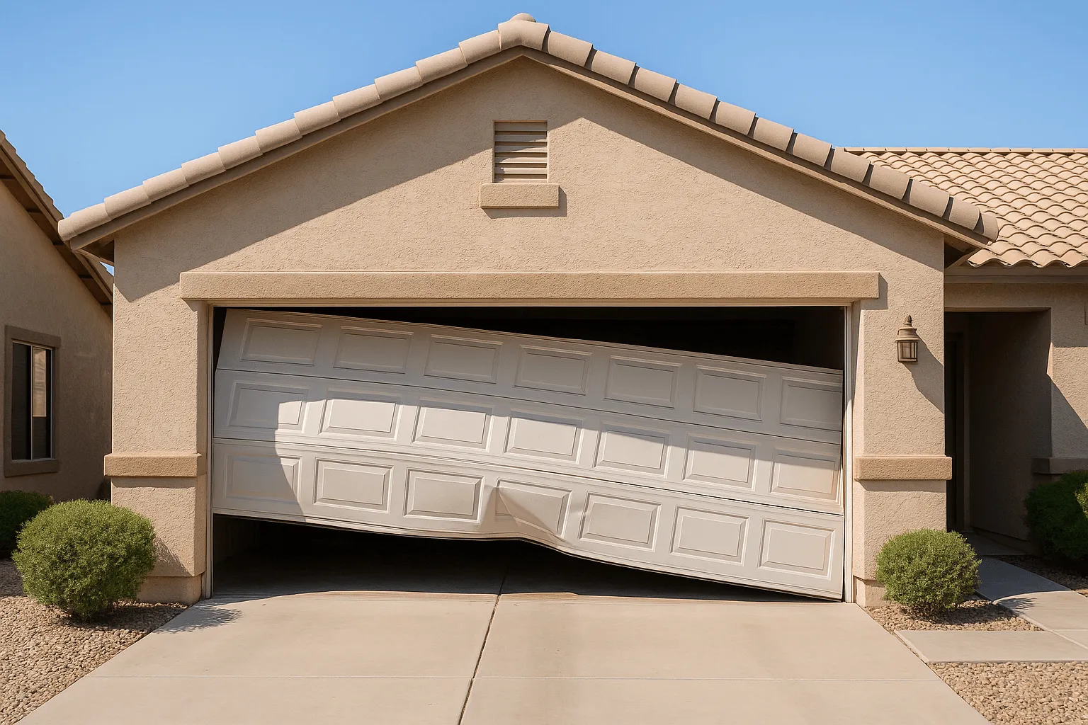 Garage door knocked off its tracks on a home